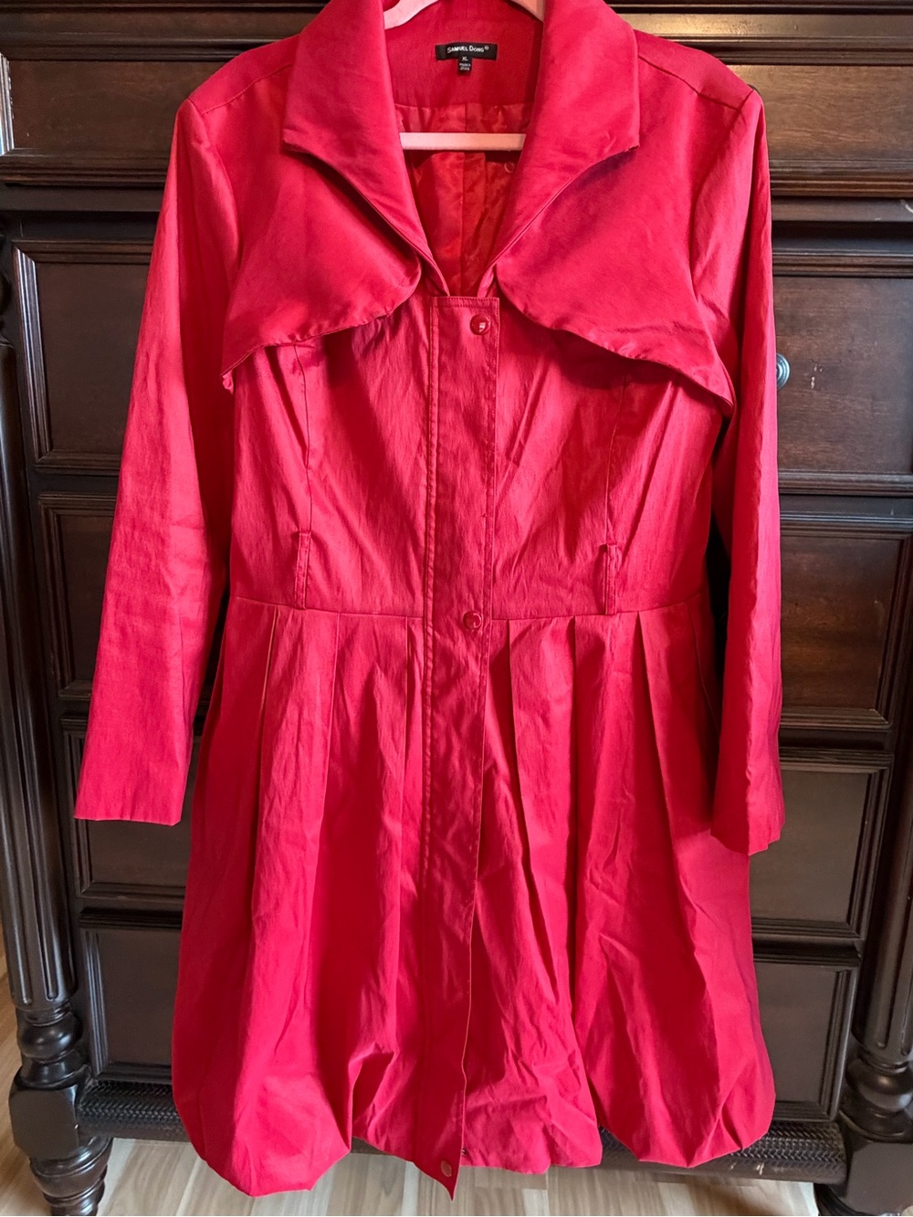 Samuel Dong Red Trench Coat with Bubble Skirt